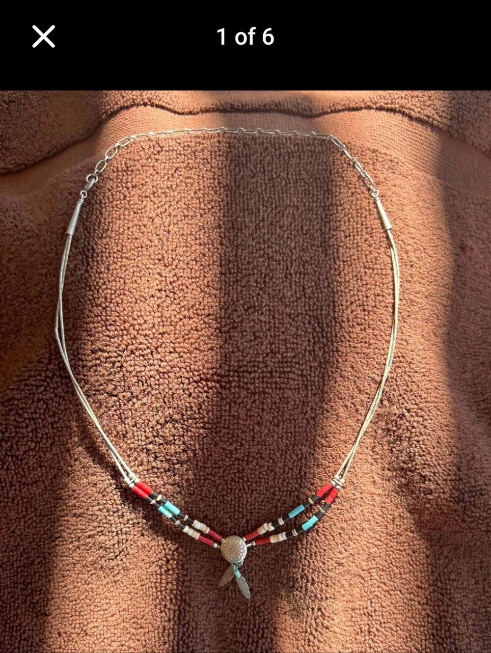 Source Unknown Silver-Tone Necklace with Red & Turquoise Beads